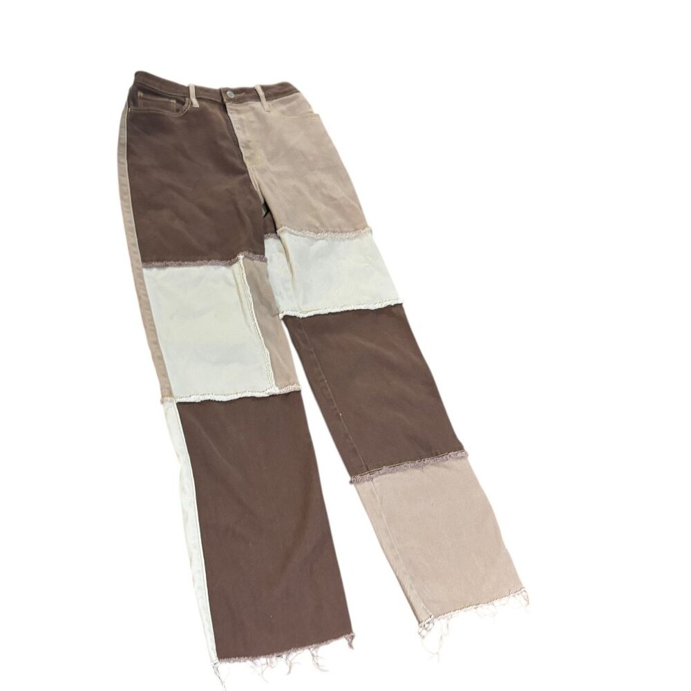 Hollister 3R 26/31 Ultra High Rise Dad Jean Brown Patchwork Raw Hem